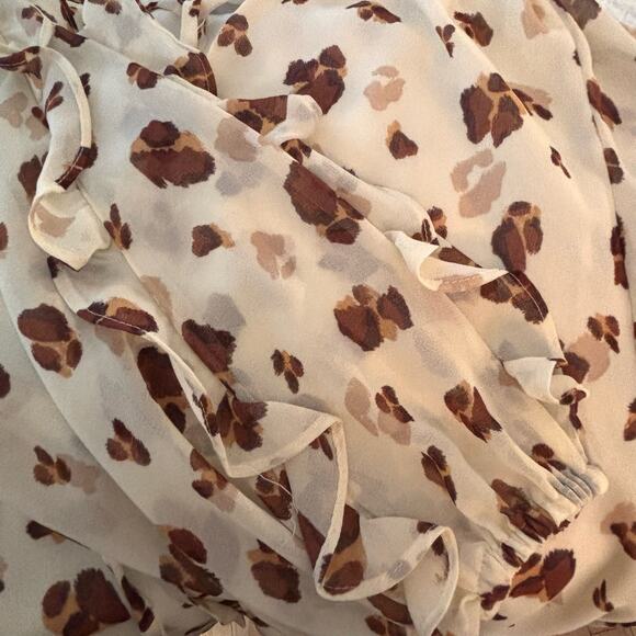1 State Animal Print Blouse Top Ruffle Sz L Sleeve Cold Shoulder - Picture 4 of 10